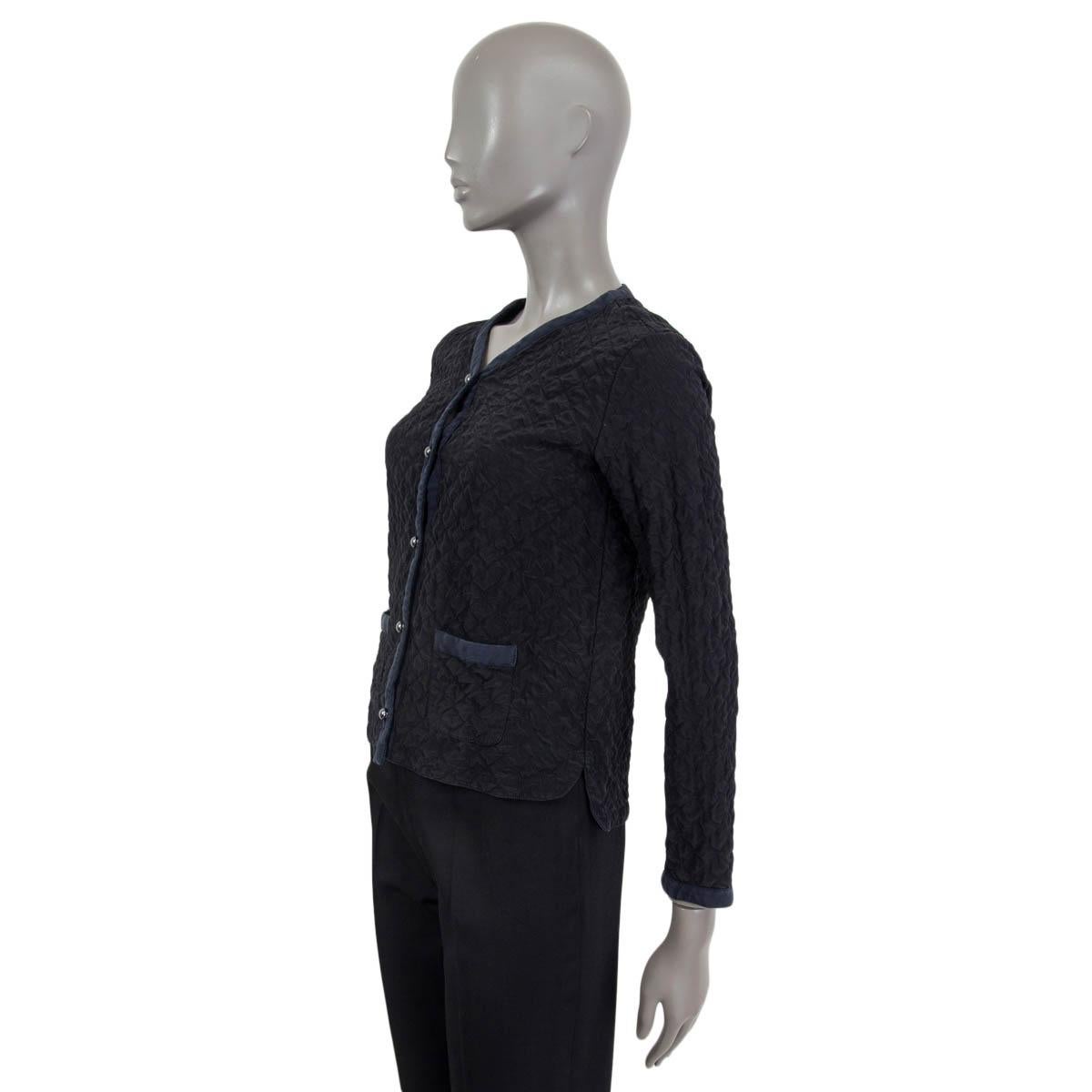 Women's CHANEL black & blue silk 2015 QUILTE CREPE DE CHINE Jacket 36 XS For Sale
