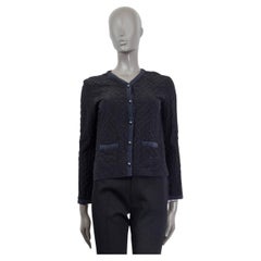 Veste CHANEL QUILTE CREPE DE CHINE en soie noire et bleue, 2015 - Taille 36 XS