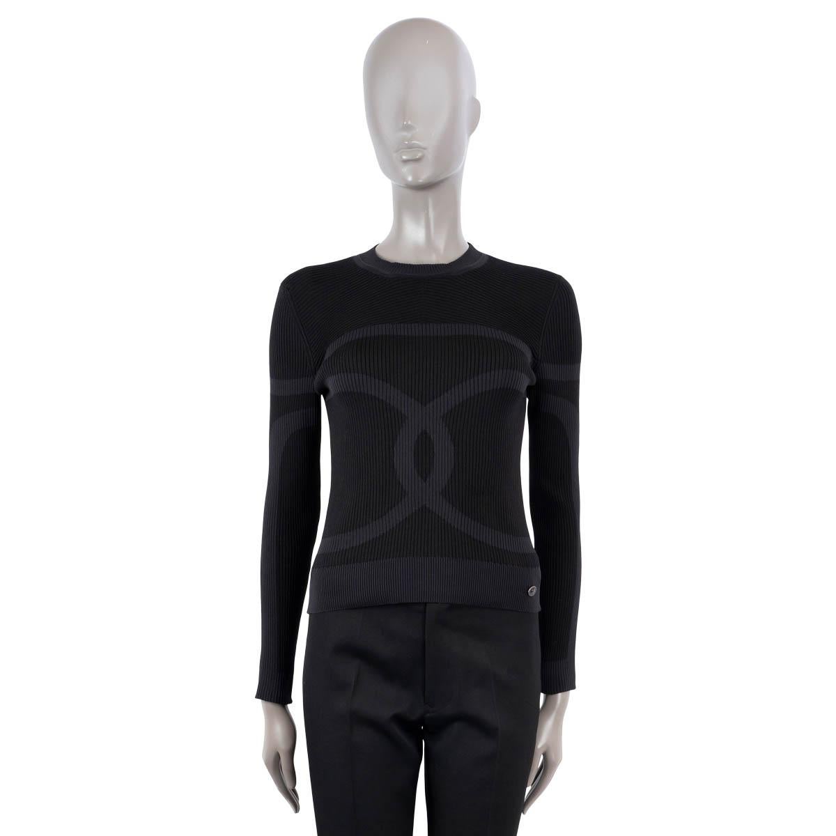 Black CHANEL black & blue silk 2019 19B CC RIB KNIT Sweater 36 XS For Sale