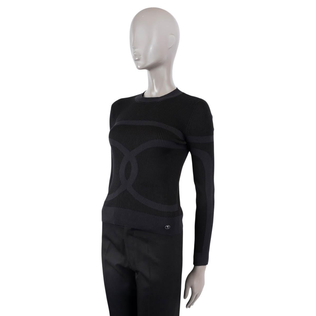 Women's CHANEL black & blue silk 2019 19B CC RIB KNIT Sweater 36 XS For Sale