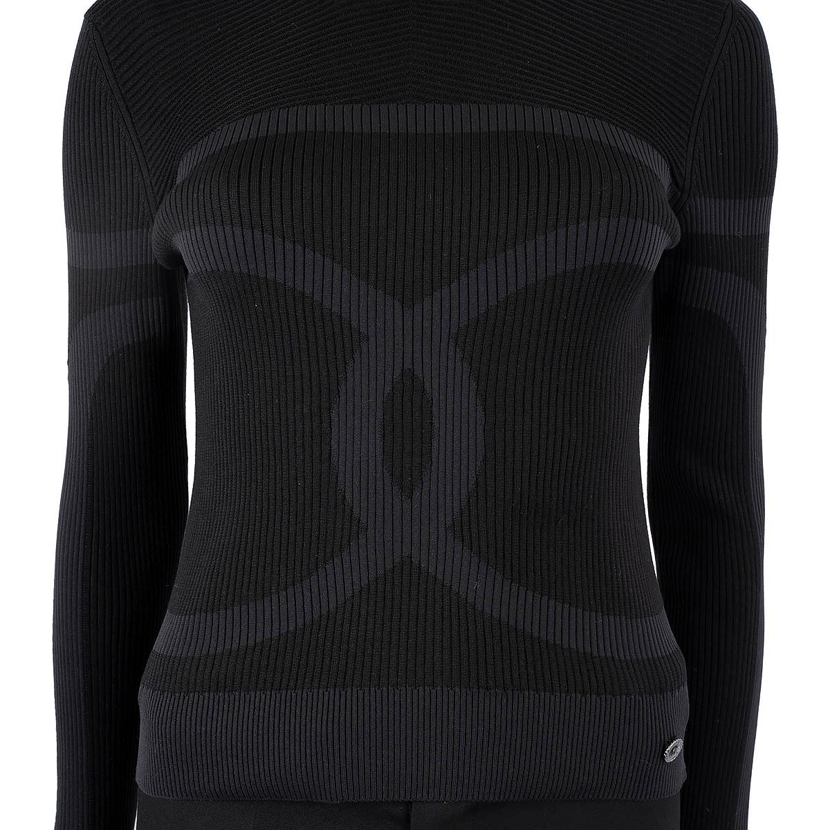 CHANEL black & blue silk 2019 19B CC RIB KNIT Sweater 36 XS For Sale 2