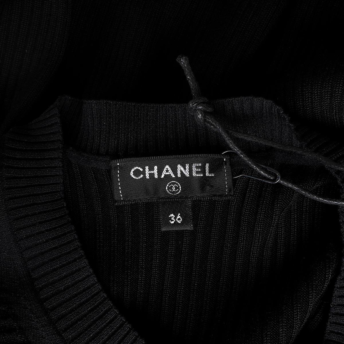 CHANEL black & blue silk 2019 19B CC RIB KNIT Sweater 36 XS For Sale 4