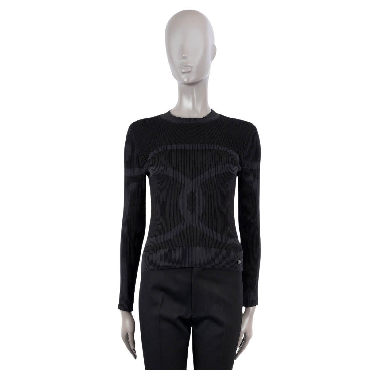CHANEL black & blue silk 2019 19B CC RIB KNIT Sweater 36 XS For Sale