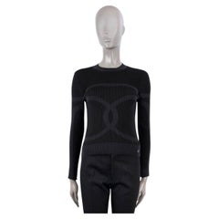 CHANEL black & blue silk 2019 19B CC RIB KNIT Sweater 36 XS