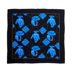 Chanel Black & Blue Silk Vintage Flap Bag Motif Scarf