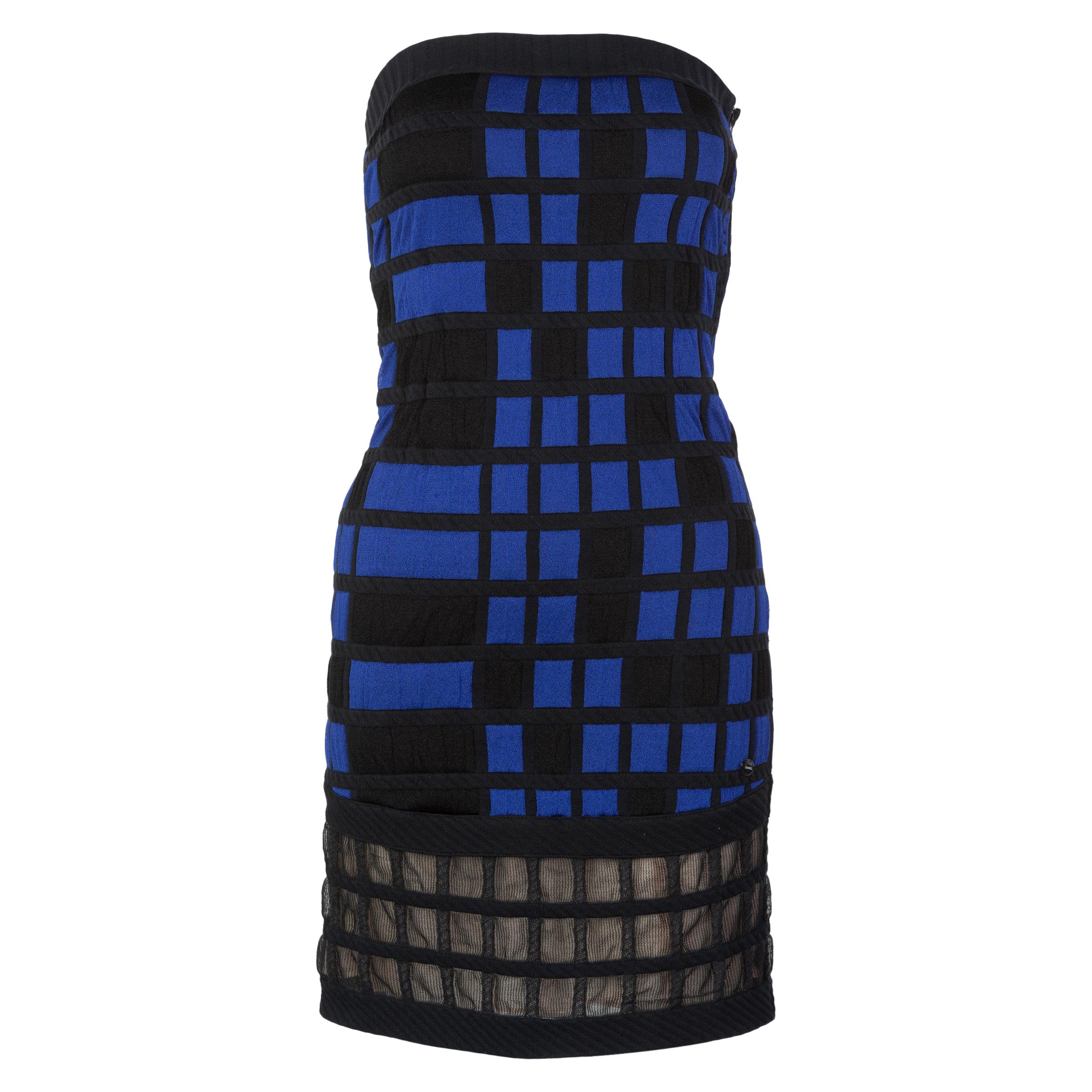 Chanel Black Blue Strapless Mini Dress Runway, 2013 For Sale