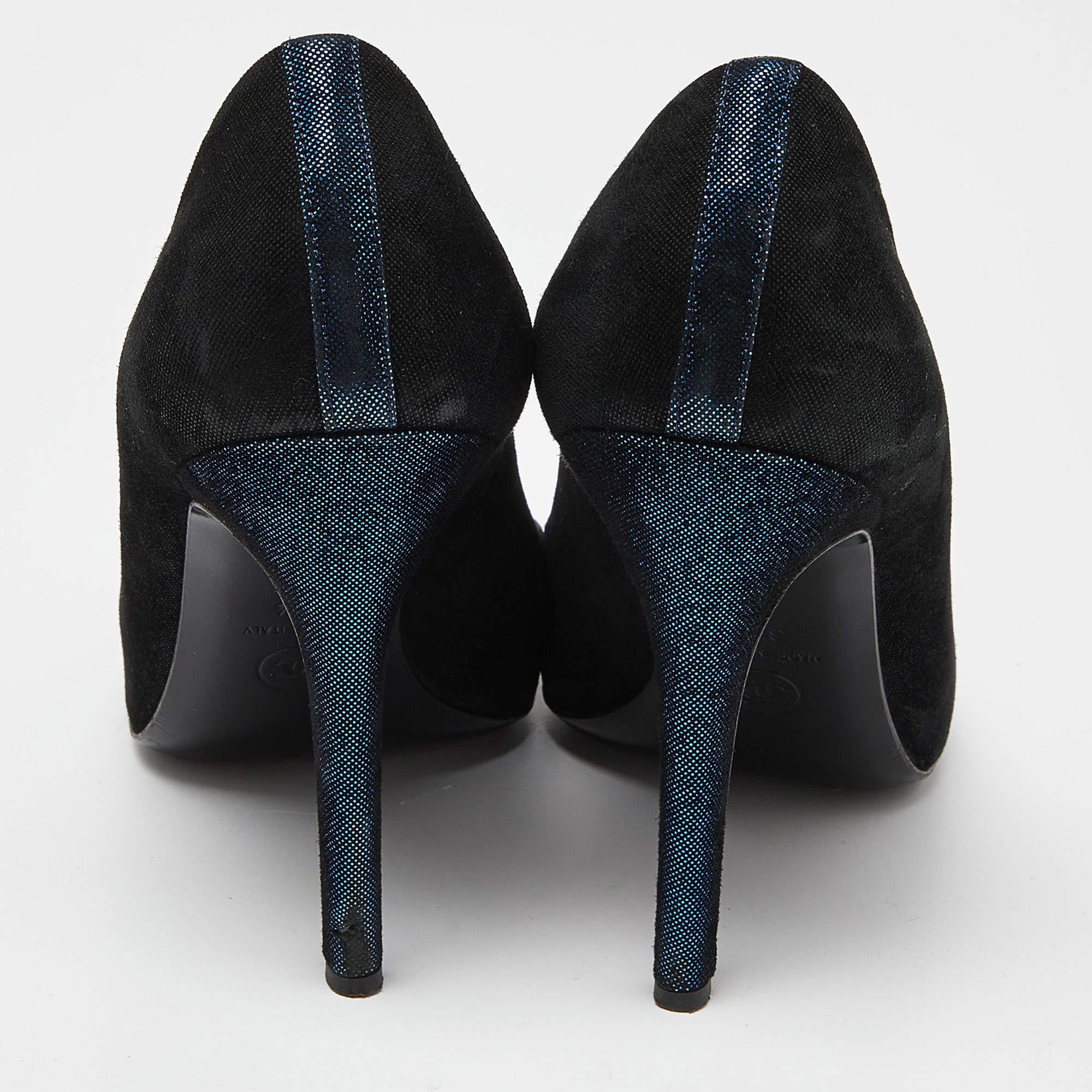 Chanel Black/Blue Suede Embellished CC Cap Toe Pumps Size 39.5 For Sale 3