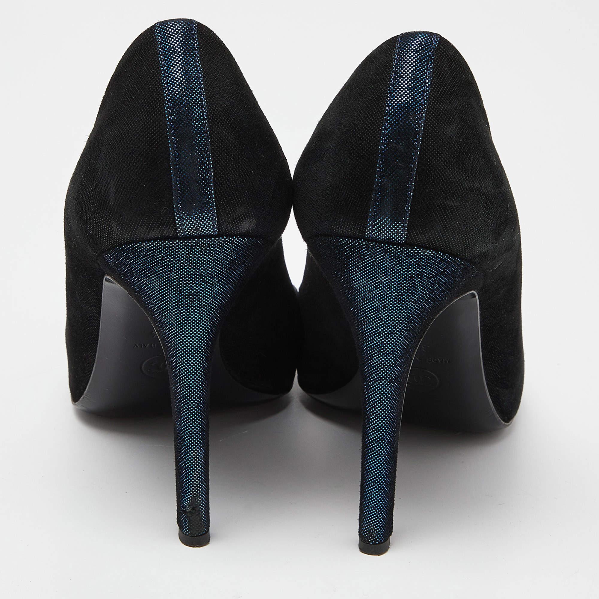 Chanel Black/Blue Suede Embellished CC Cap Toe Pumps Size 39.5 3