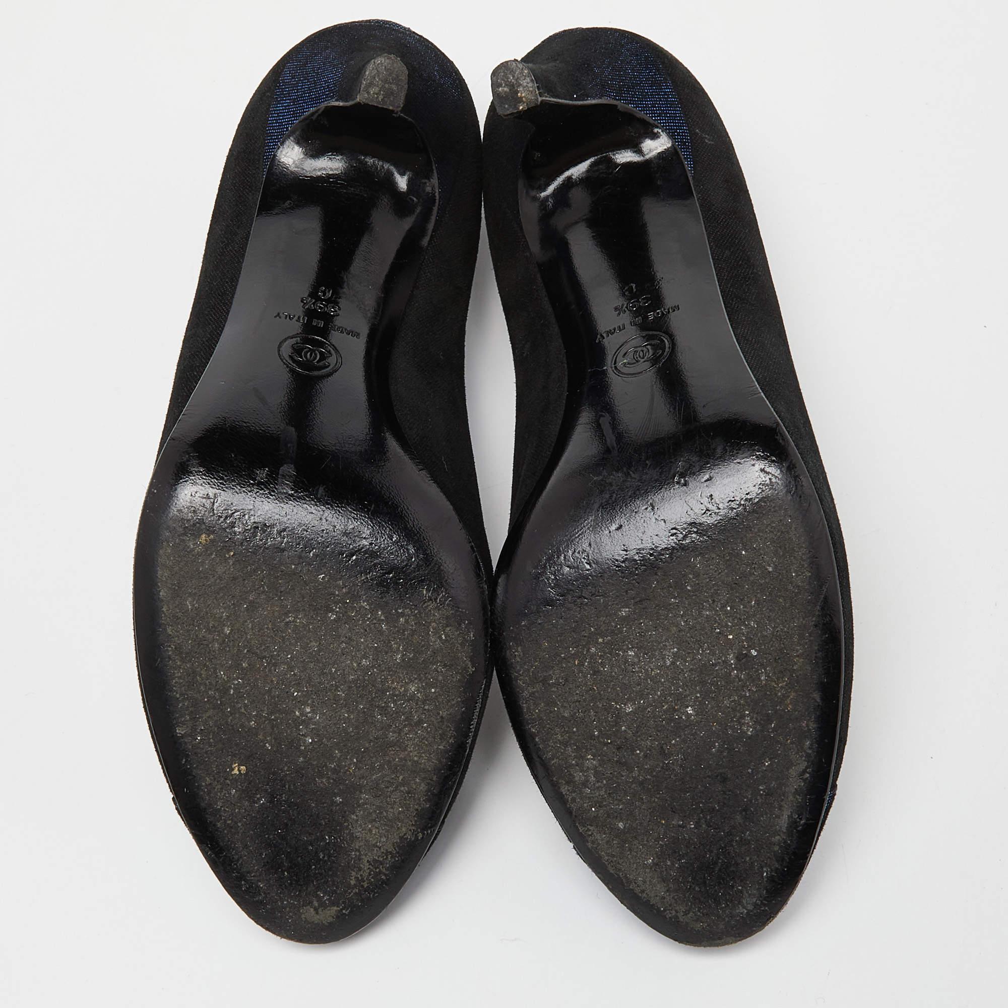 Chanel Black/Blue Suede Embellished CC Cap Toe Pumps Size 39.5 4