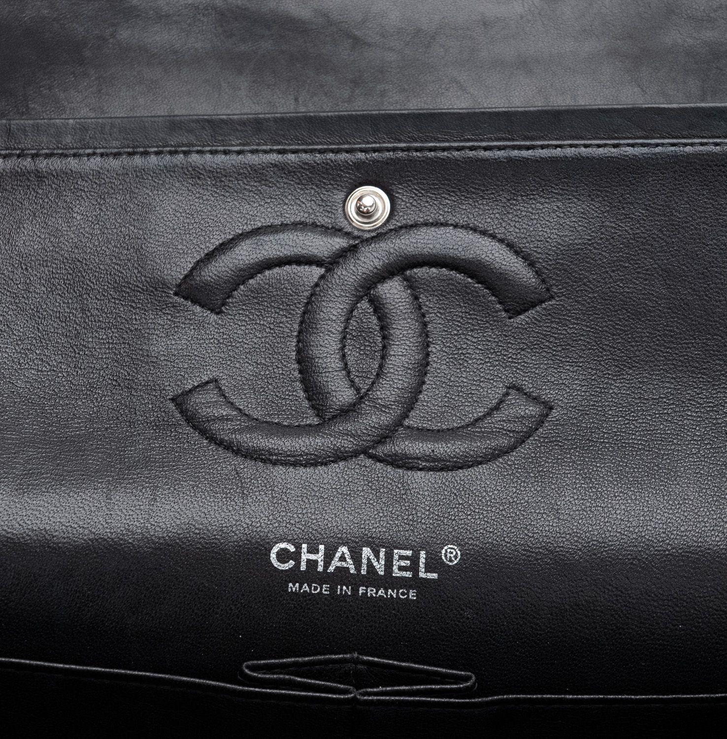 Chanel Black Blue Tweed Double Flap 10
