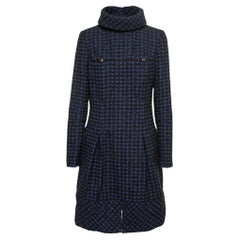 Chanel Black & Blue Tweed Pleated Midi Dress L