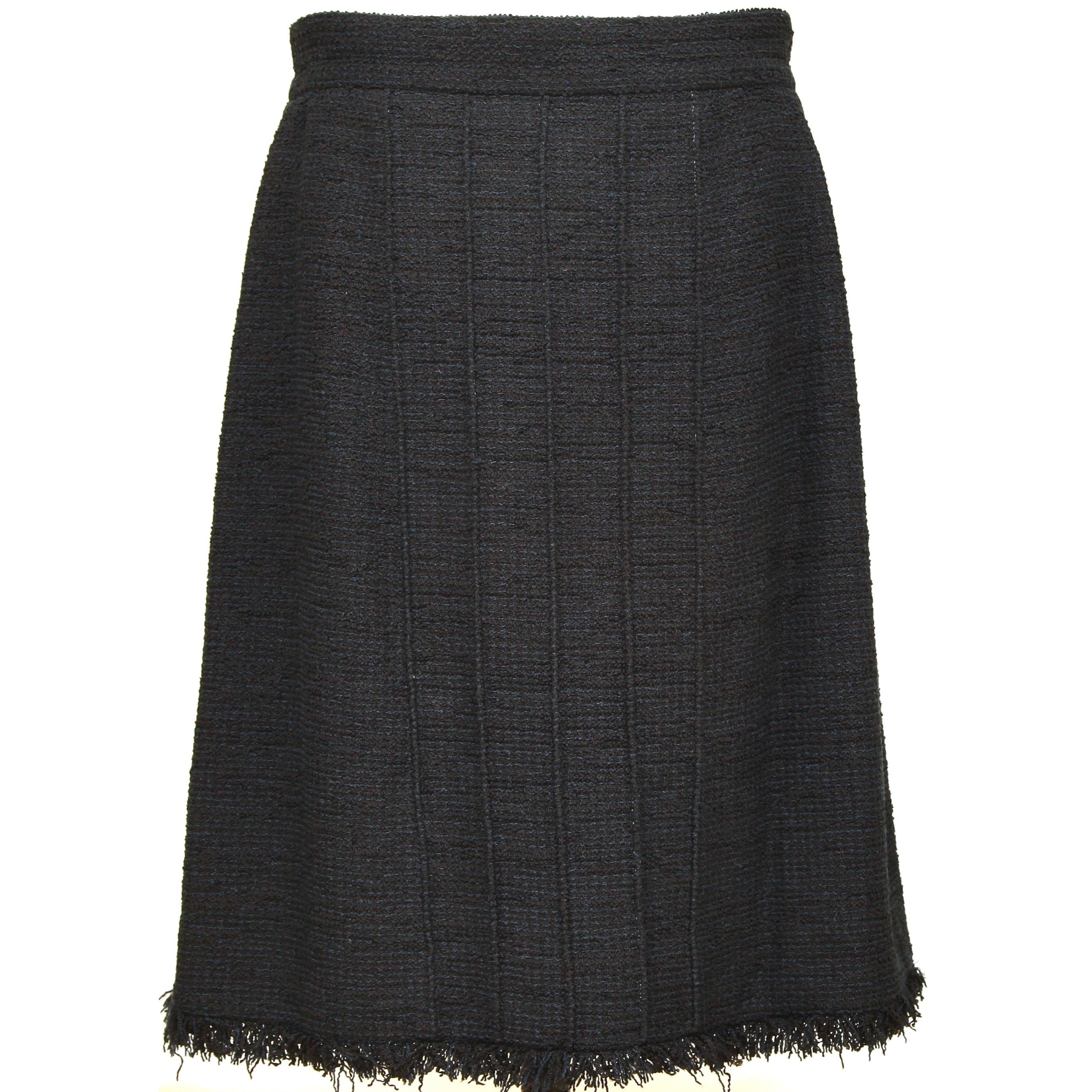 Women's CHANEL Black Blue Tweed Skirt Cotton Zipper Button Pockets Sz 40 2013 13C