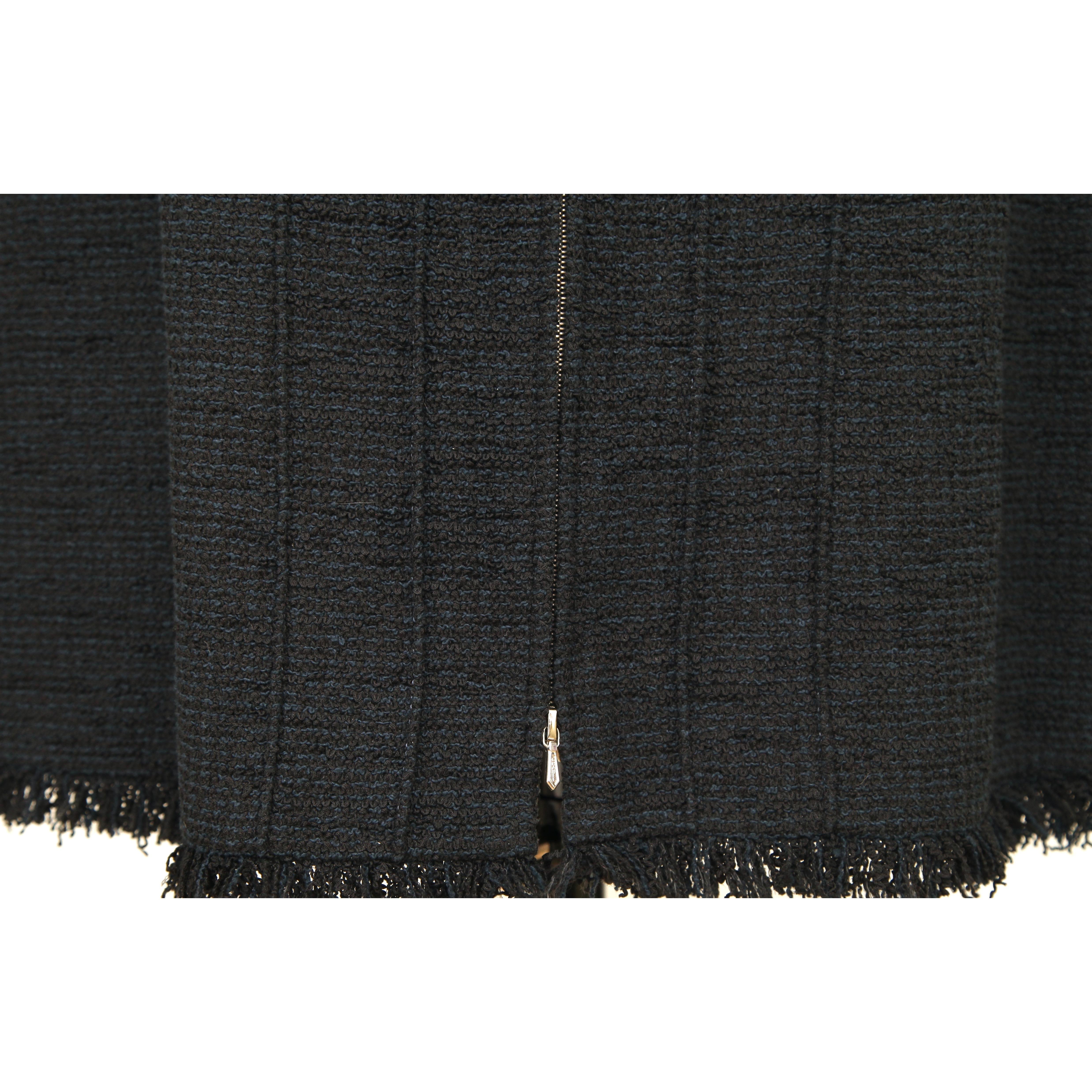 CHANEL Black Blue Tweed Skirt Cotton Zipper Button Pockets Sz 40 2013 13C 2
