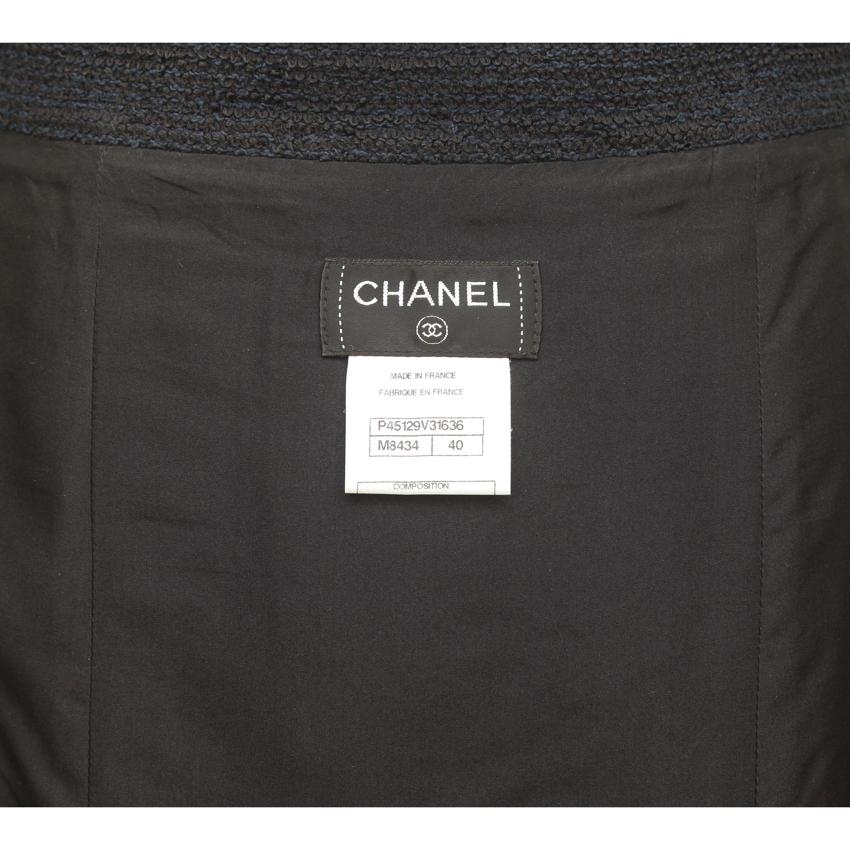 CHANEL Black Blue Tweed Skirt Cotton Zipper Button Pockets Sz 40 2013 13C 3
