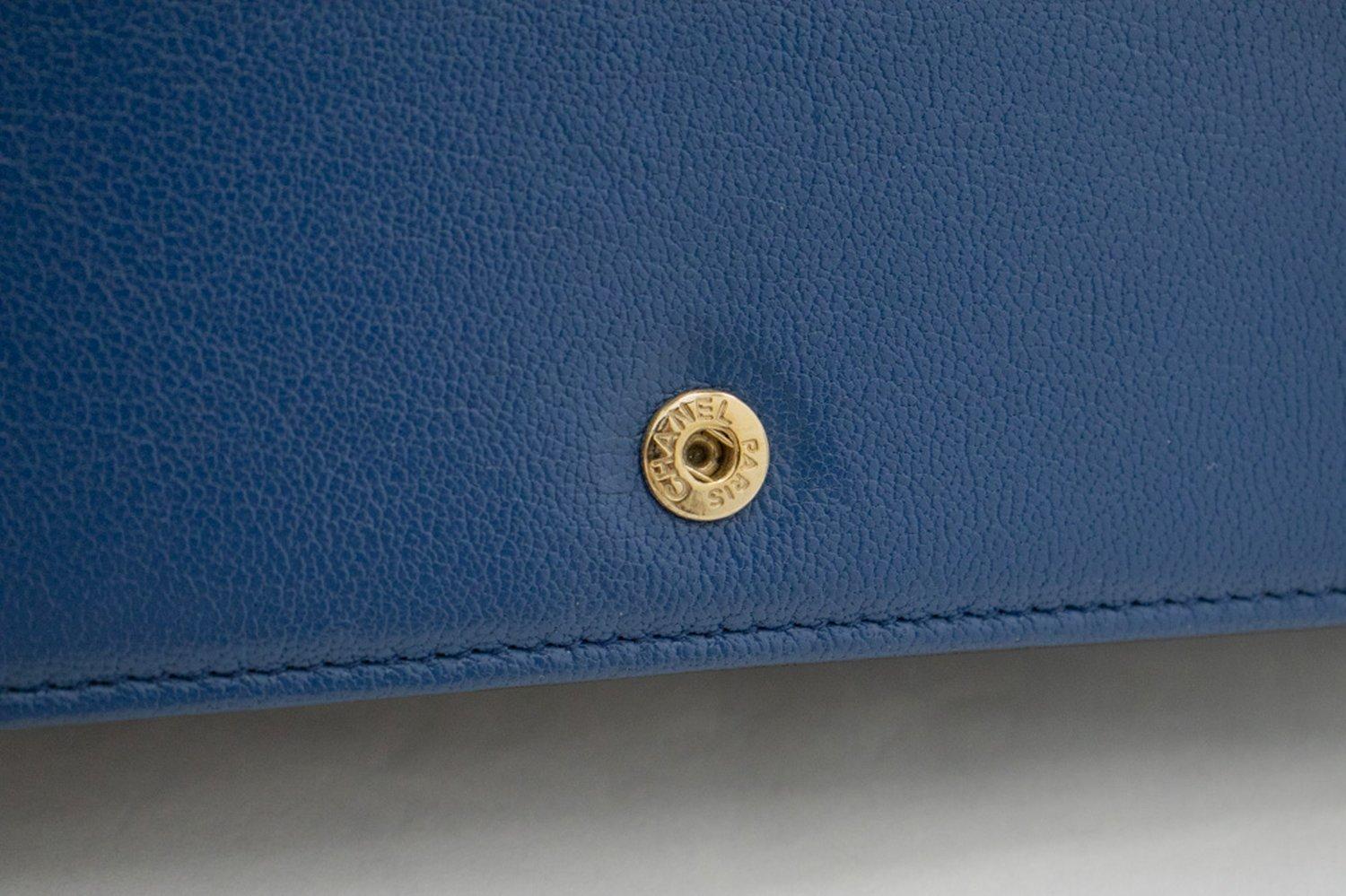 CHANEL Black Blue WOC Wallet On Chain Shoulder Crossbody Bag Gold For Sale 10