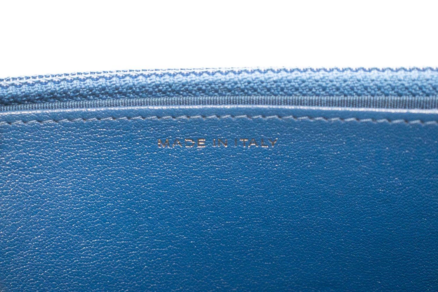 CHANEL Black Blue WOC Wallet On Chain Shoulder Crossbody Bag Gold For Sale 12