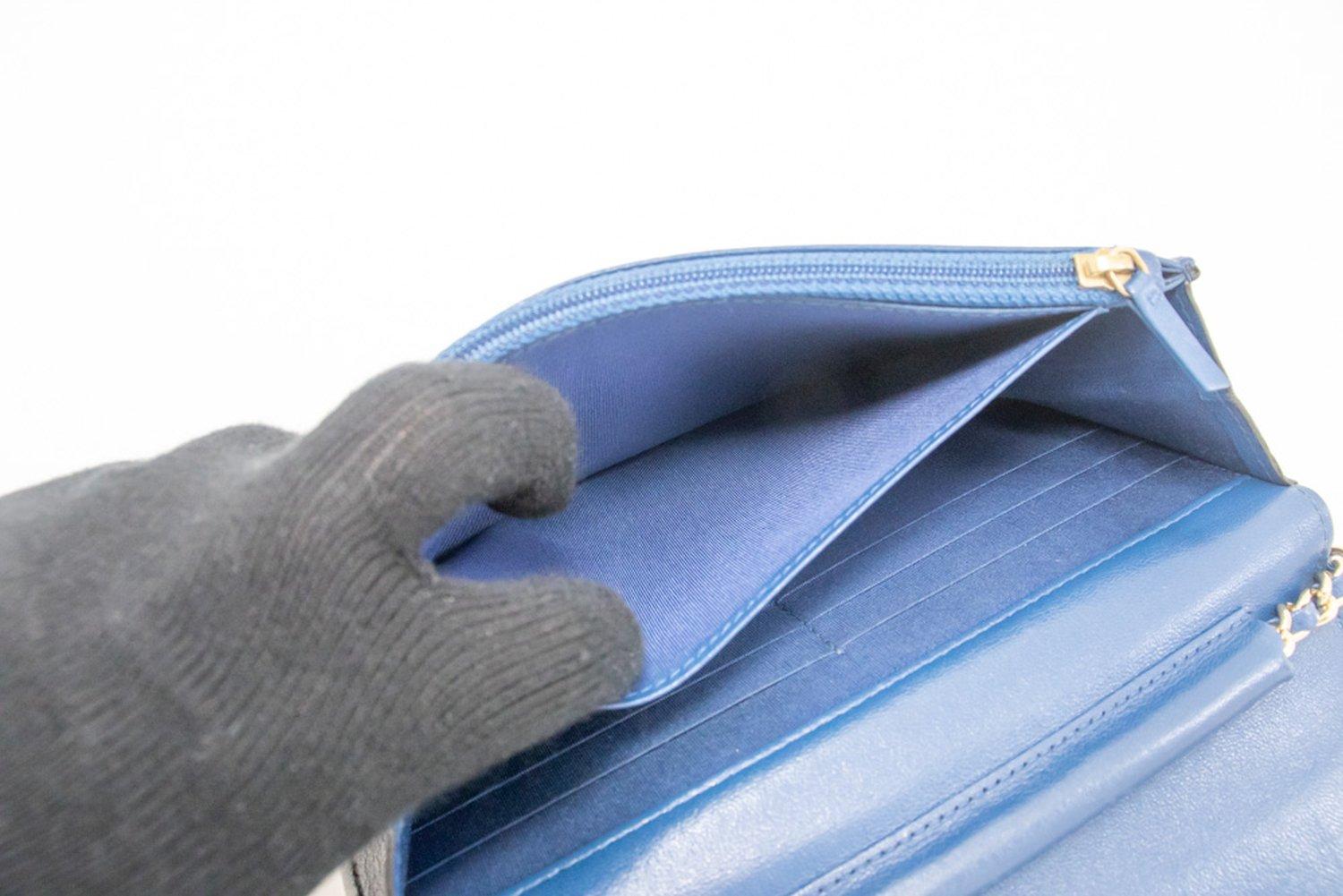 CHANEL Black Blue WOC Wallet On Chain Shoulder Crossbody Bag Gold For Sale 14
