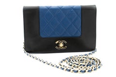 CHANEL Black Blue WOC Wallet On Chain Shoulder Crossbody Bag Gold