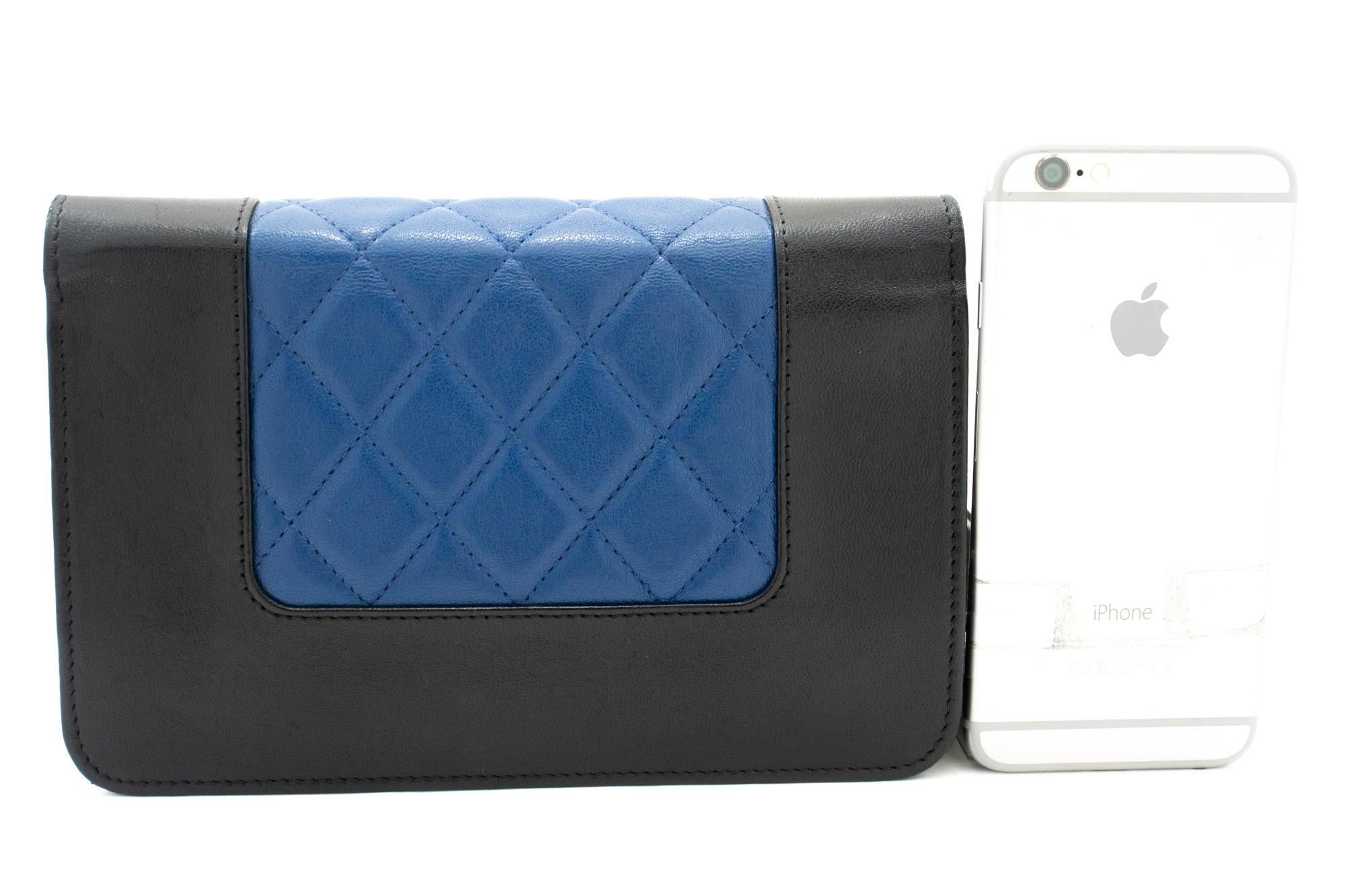 CHANEL Black Blue WOC Wallet On Chain Shoulder Crossbody Bag Gold In Good Condition For Sale In Takamatsu-shi, JP