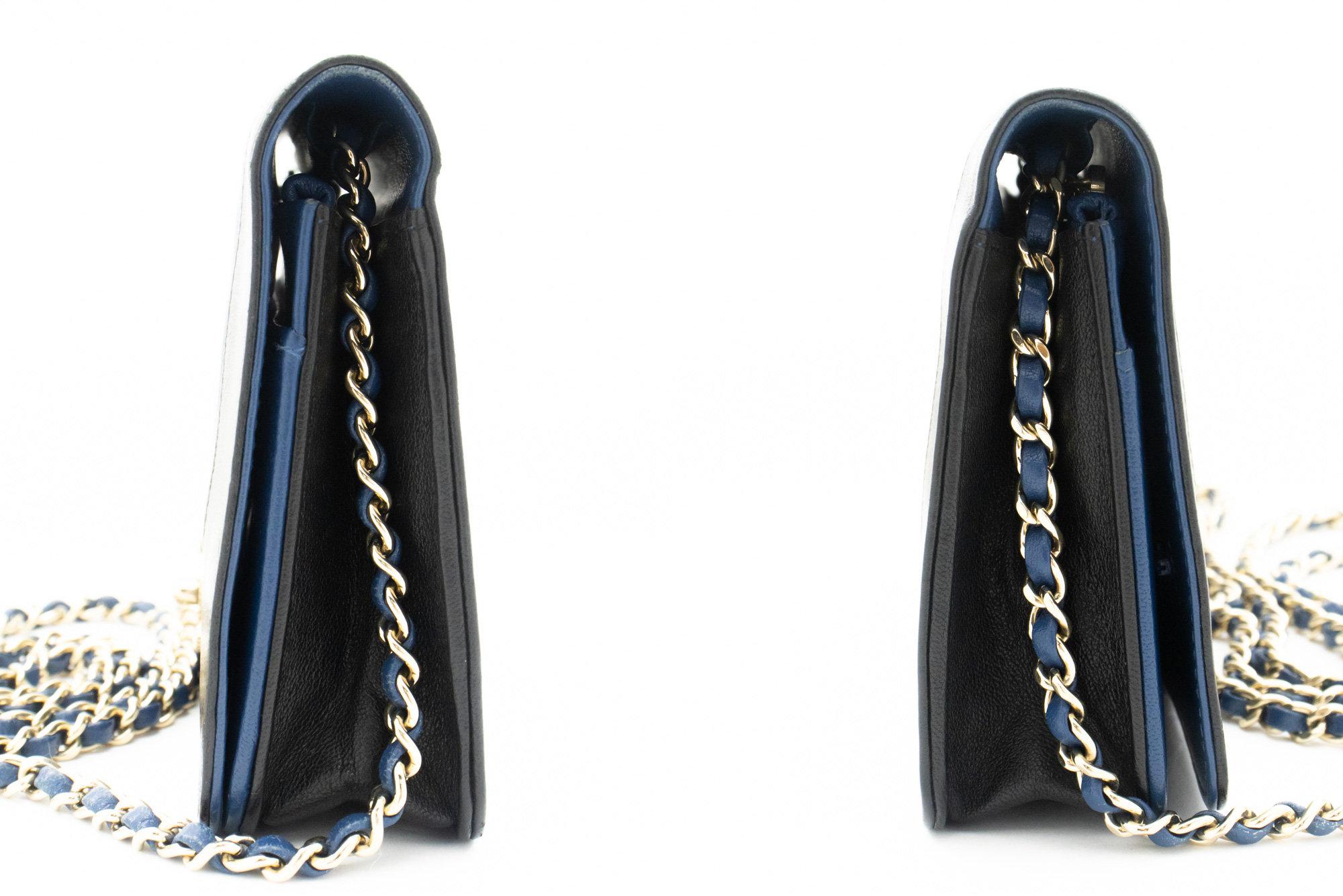 CHANEL Black Blue WOC Wallet On Chain Shoulder Crossbody Bag Gold For Sale 1