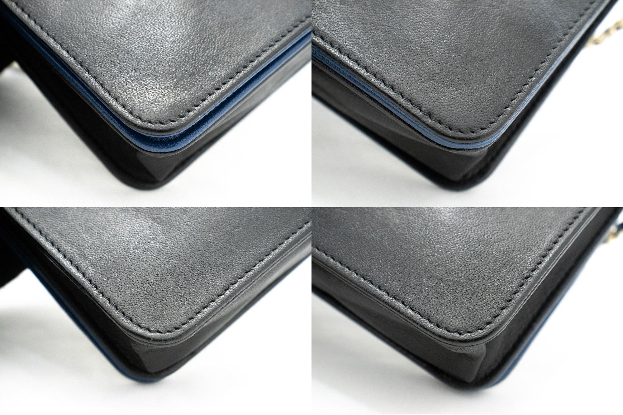 CHANEL Black Blue WOC Wallet On Chain Shoulder Crossbody Bag Gold For Sale 2