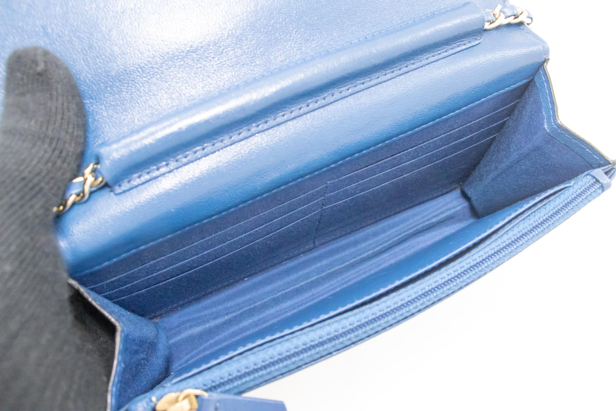 CHANEL Black Blue WOC Wallet On Chain Shoulder Crossbody Bag Gold For Sale 5