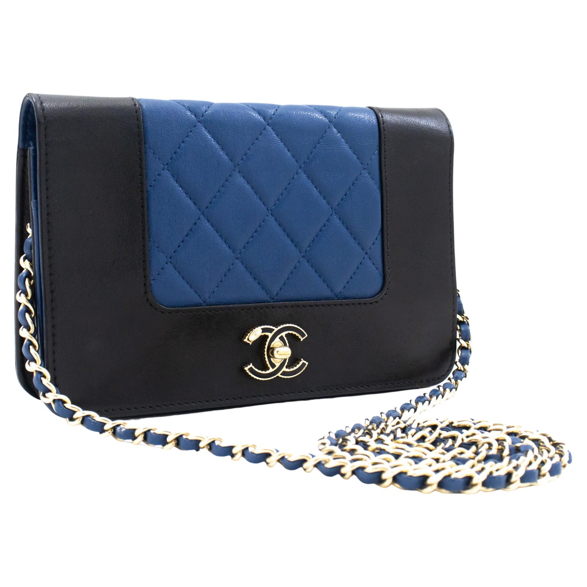 Chanel Black Blue Woc Wallet on Chain Shoulder Crossbody Bag Gold