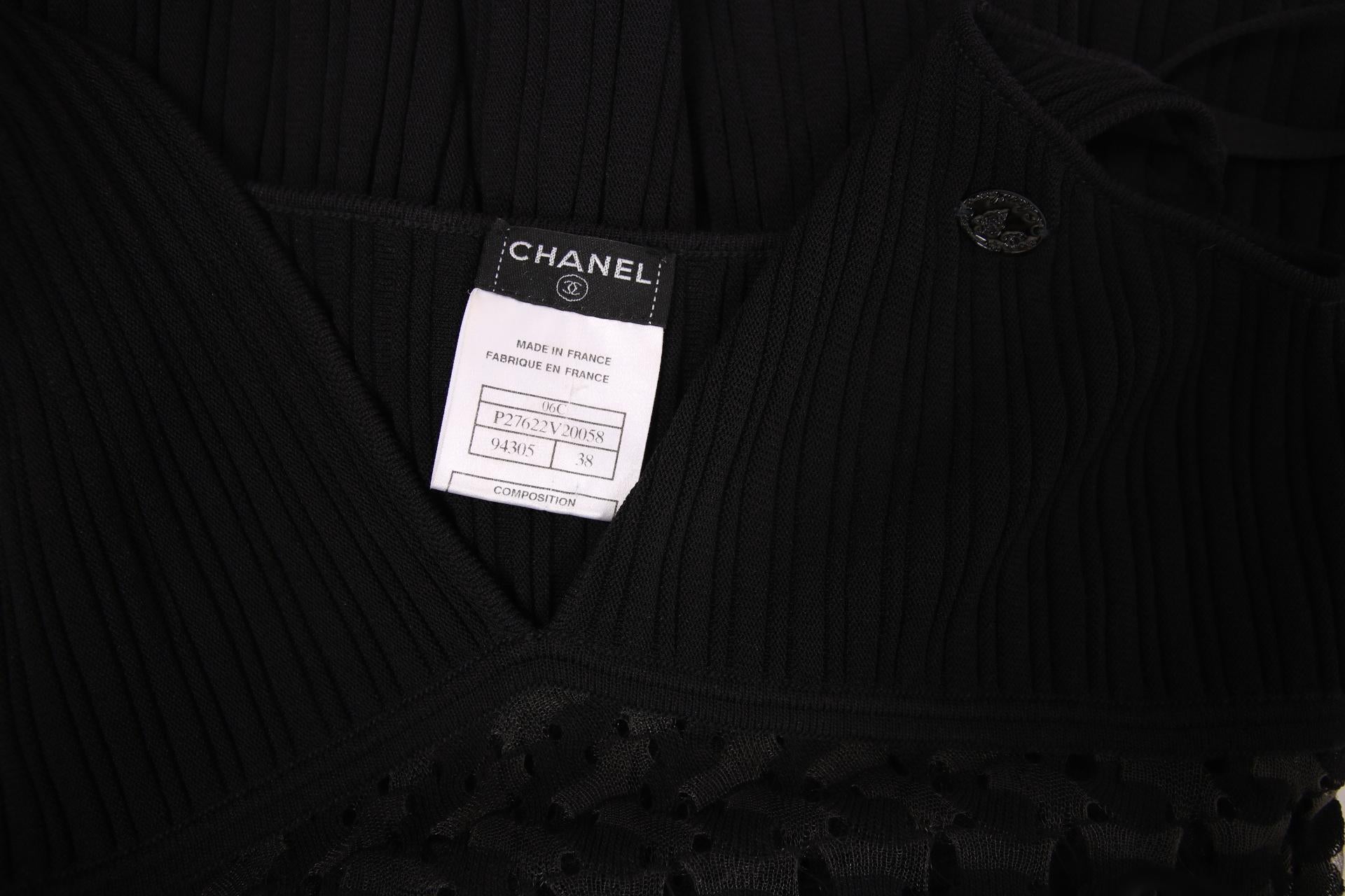 Chanel 2006C Black Bodycon Dress w/Lace Cutouts & Trim For Sale 1