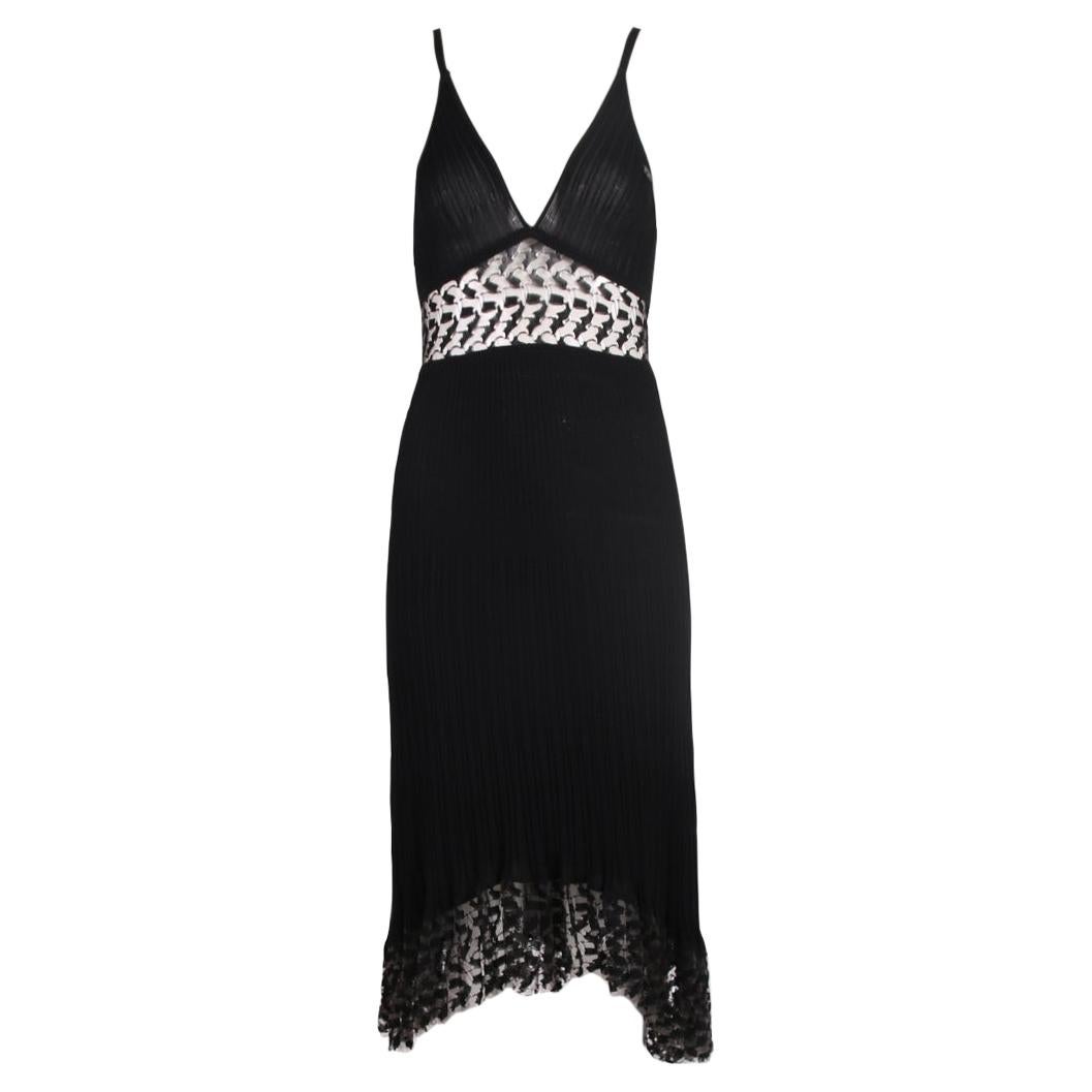 Chanel 2006C Black Bodycon Dress w/Lace Cutouts & Trim For Sale