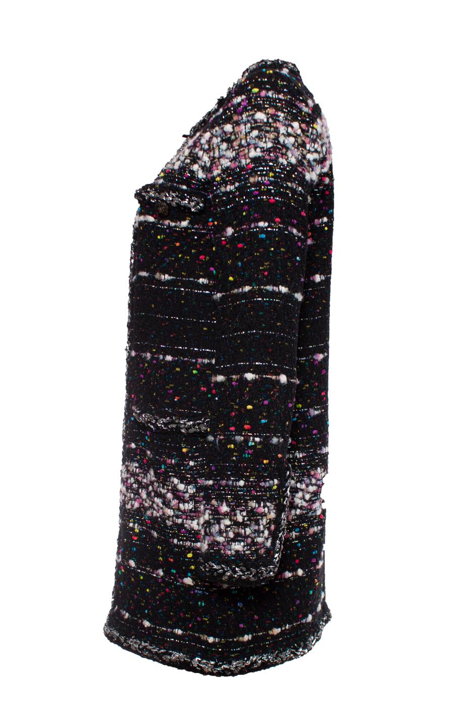 Women's Chanel, black boucle coat with multi-colored weave