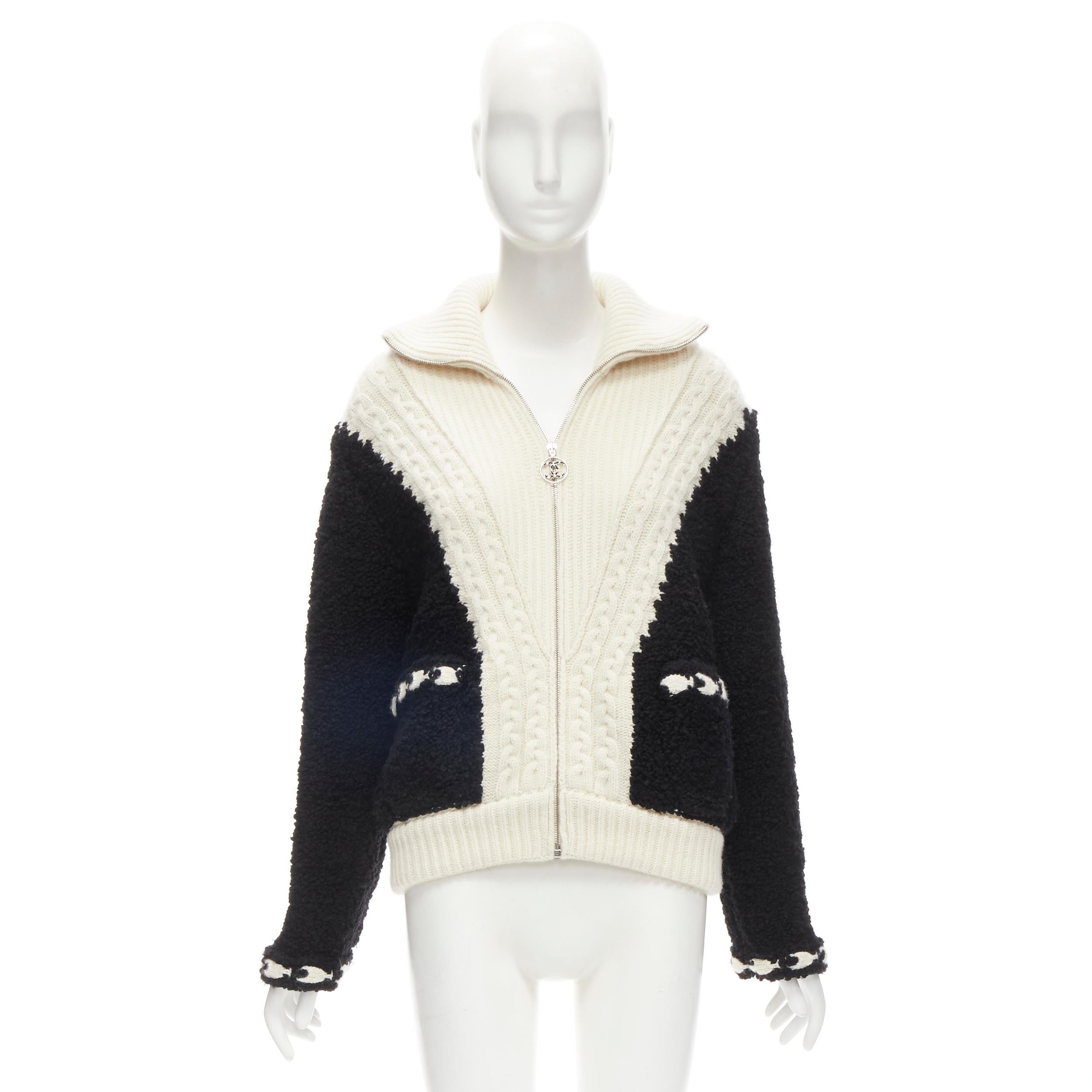 CHANEL black boucle cream cable knit faux layered cardigan jacket FR34 XS 6