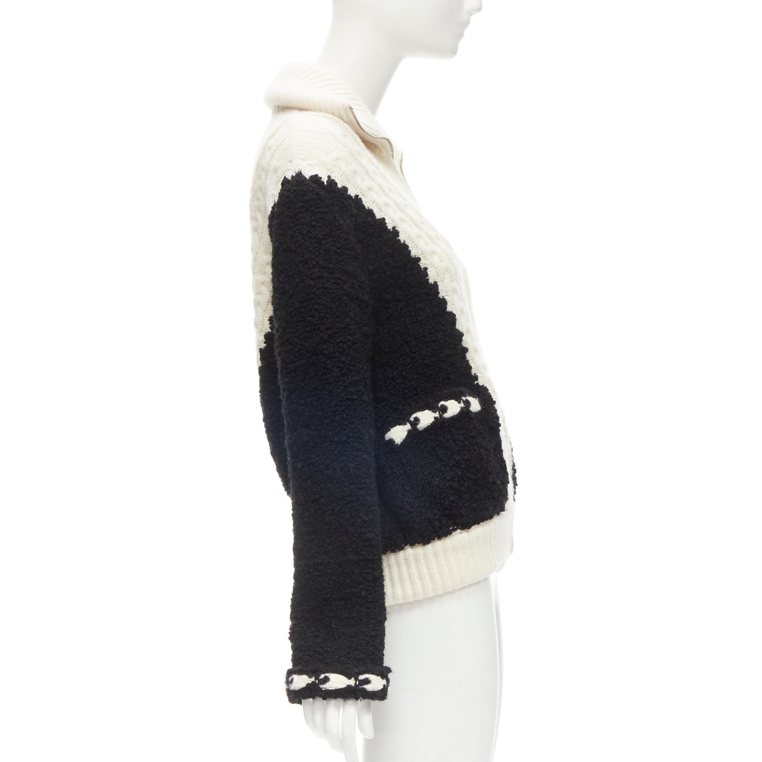 CHANEL black boucle cream cable knit faux layered cardigan jacket FR34 XS 1