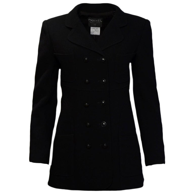Chanel Black Boucle Four Pocket Double Breasted Jacket sz 36 For Sale ...