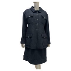 Chanel Black Bouclé Jacket & Dress Set with CC Globe Buttons, FR 48