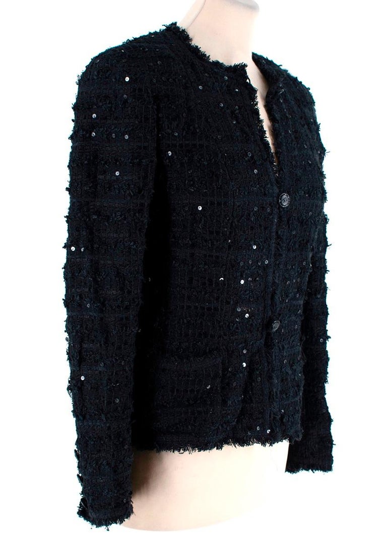 Chanel Black Boucle Tweed Sparkle Check Jacket For Sale at 1stDibs