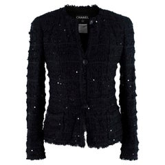Chanel Black Boucle Tweed Sparkle Check Jacket