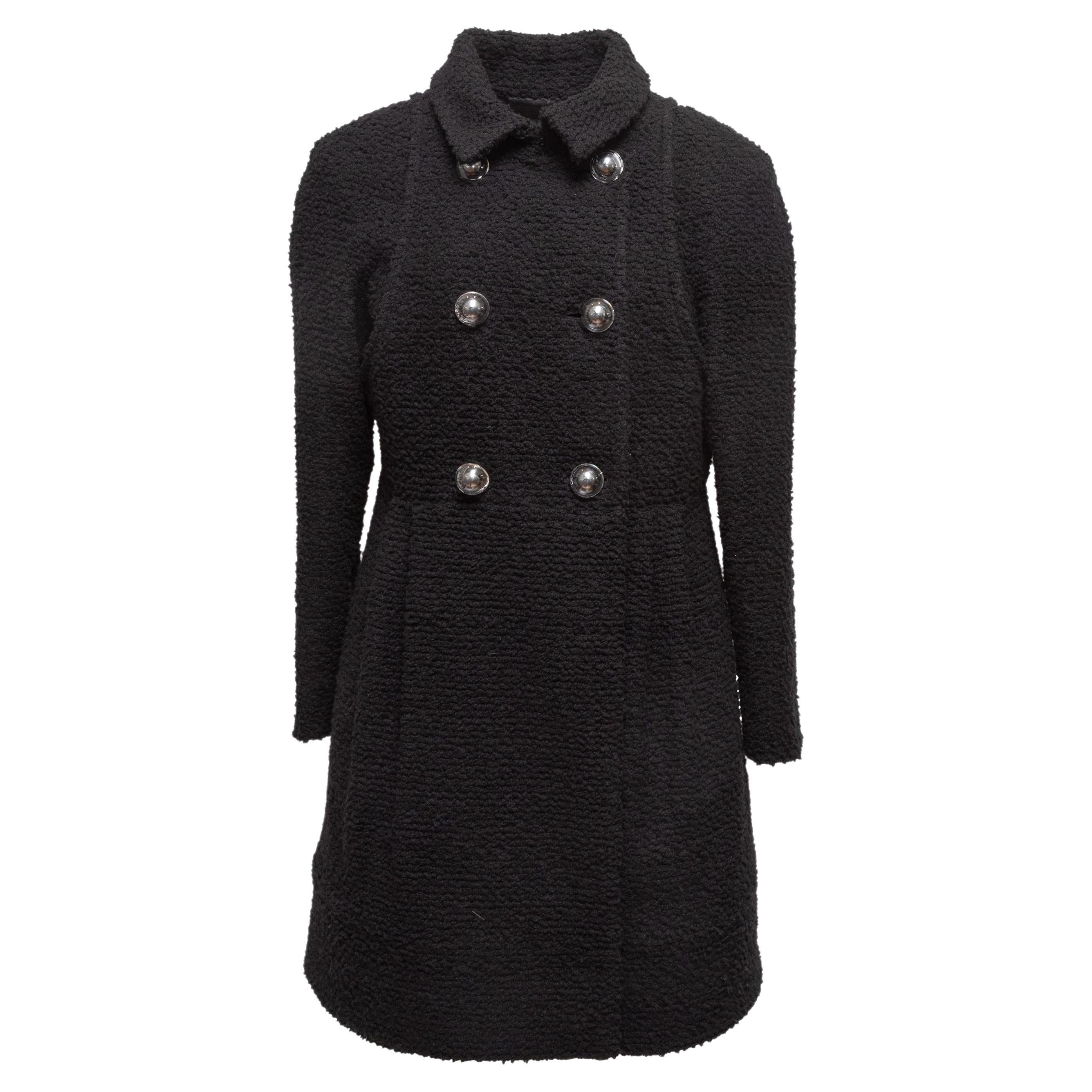 Chanel Black Boucle Wool Double-Breasted Coat For Sale at 1stDibs