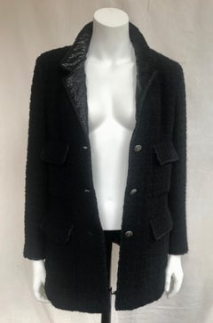 Chanel Black Boucle Wool Jacket With Sparkle Black Lurex Lapels and Lining