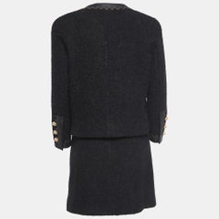 Chanel Black Boucle Wool Leather Trimmed Salzburg Skirt Suit