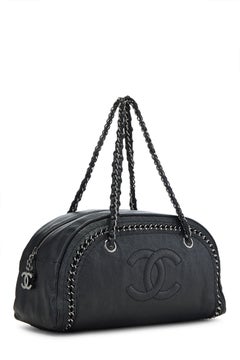 Chanel Black Bowling Bag Luxury Ligne Leather Lambskin Medium Satchel