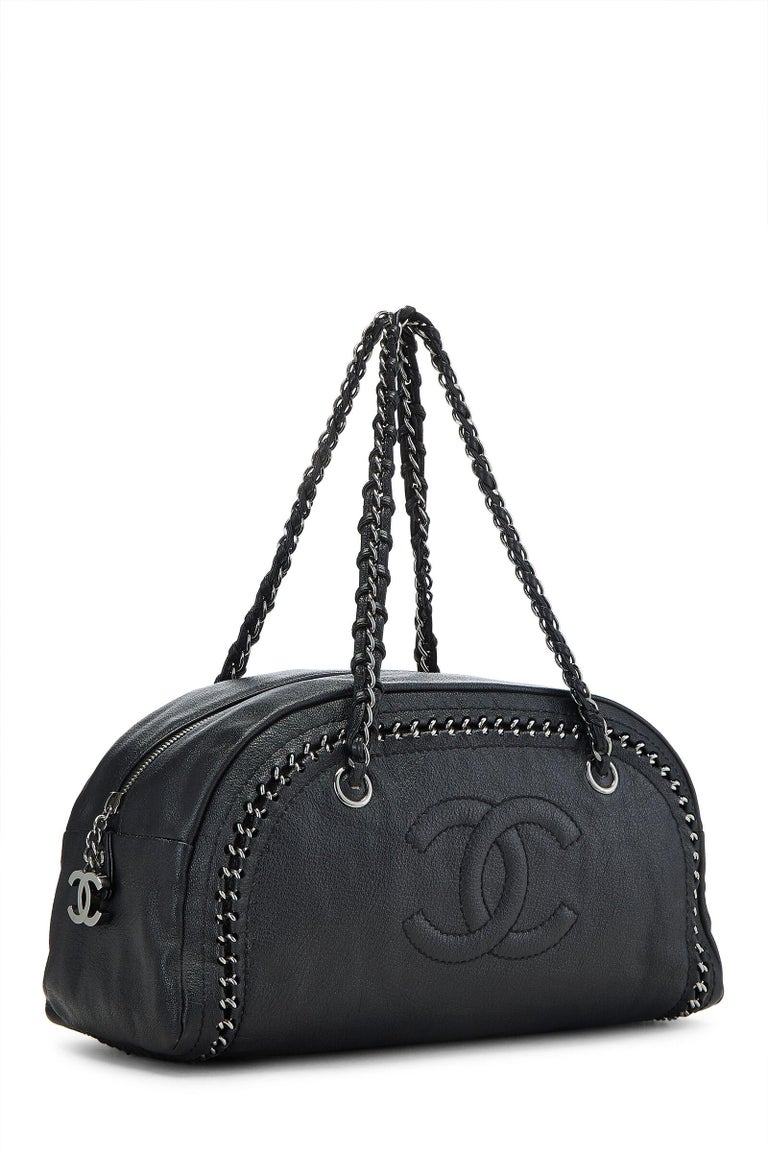 Chanel Black Bowling Bag Luxury Ligne Leather Lambskin Medium Satchel For  Sale at 1stDibs