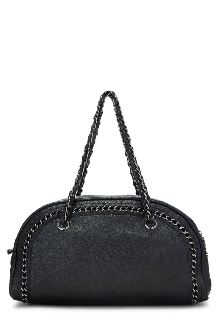 Chanel Black Bowling Bag Luxury Ligne Leather Lambskin Medium