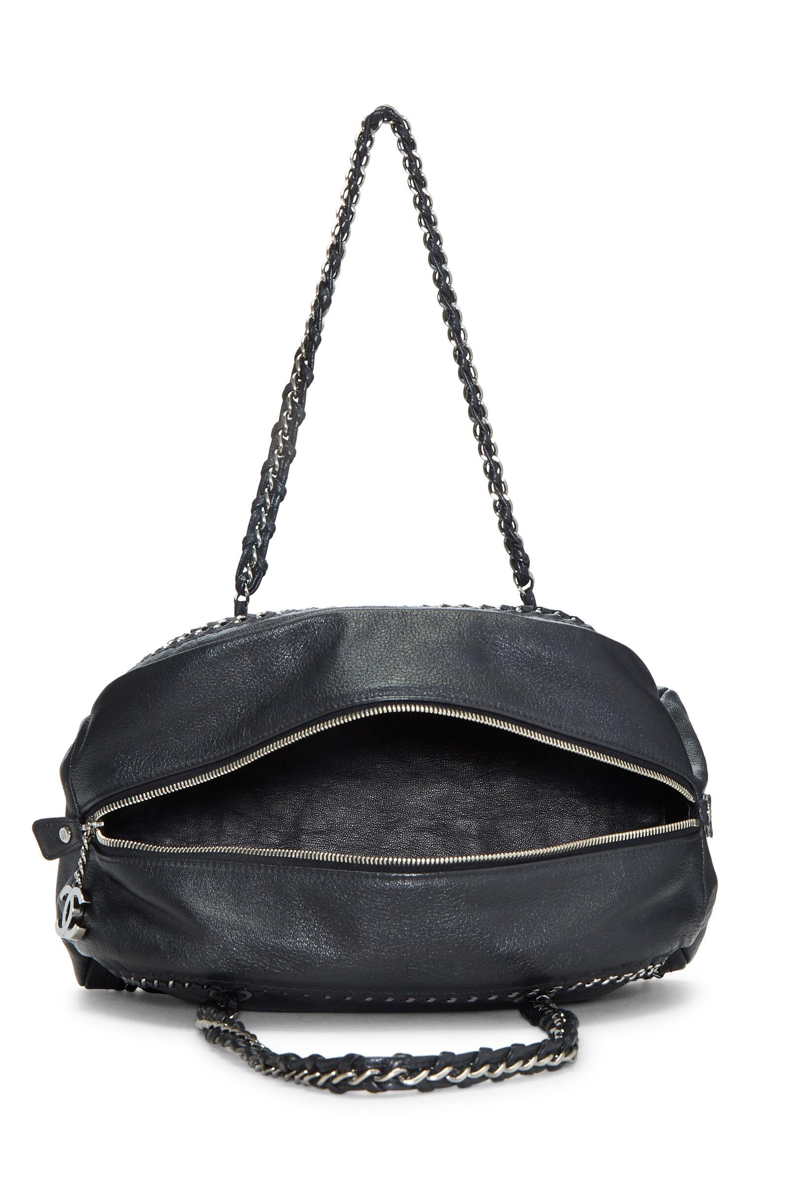 Chanel Black Bowling Bag Luxury Ligne Leather Lambskin Medium Satchel For Sale 1