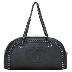 Chanel Black Bowling Bag Luxury Ligne Leather Lambskin Medium Satchel