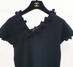 CHANEL Black Bows CC Logo Sweater Top Knit Sz.40
