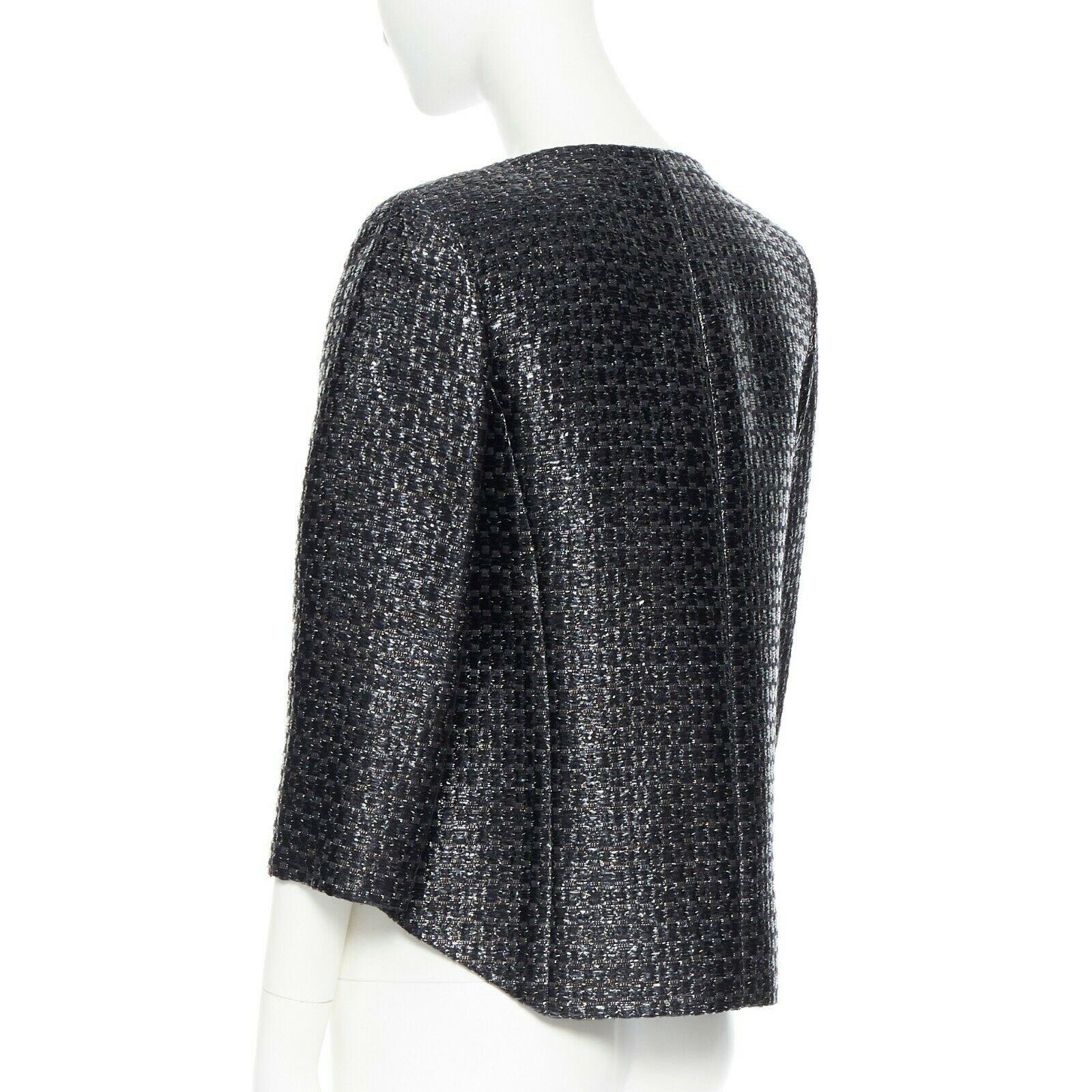 CHANEL black boxy 1/2 sleeves epaulettes crop acrylic mixed tweed jacket FR38 M 2