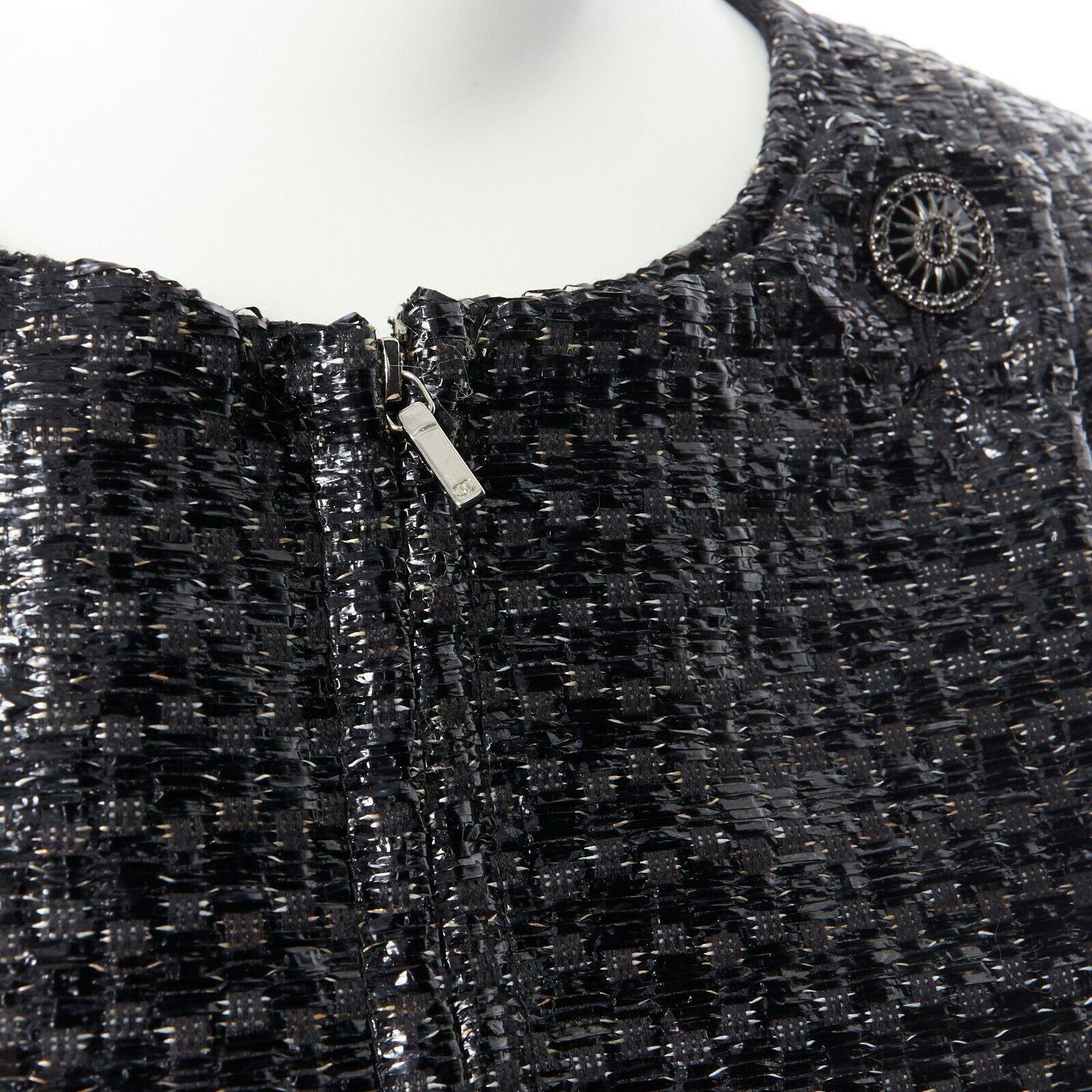 CHANEL black boxy 1/2 sleeves epaulettes crop acrylic mixed tweed jacket FR38 M 3