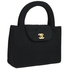 Chanel Black Braided Knit Top Handle Satchel Kelly Style Evening Flap ...