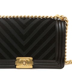 Chanel Black Braided Twill Medium Boy Bag with Gold Hardware