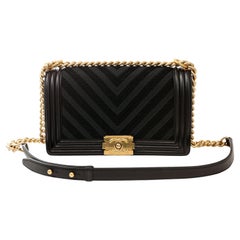 Chanel Black Braided Twill Medium Boy Bag with Gold Hardware